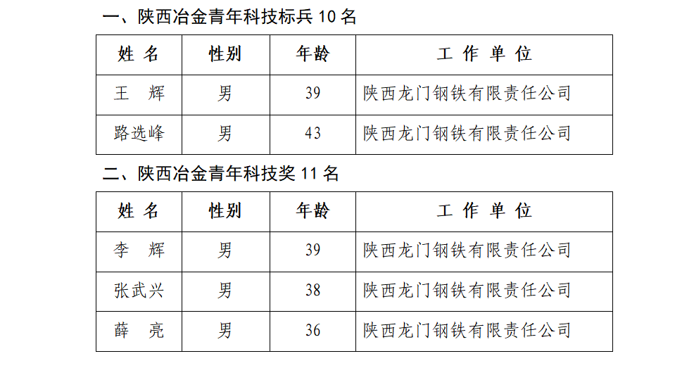 優(yōu)秀！龍鋼公司5人榮獲第五屆陜西冶金青年科技獎(jiǎng)榮譽(yù)